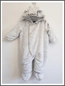 Baby Jungen grau Pelz Schneeanzug Kapuze Velours gepolstert Winter All in One 6-9m NEU - Bild 1 von 10