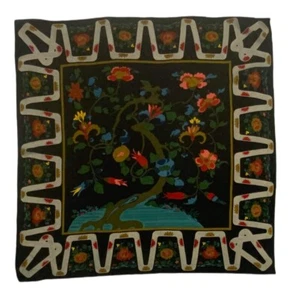 Lovely Blue Flower Print Scarf 100% Silk 34"/33" EX COND - Picture 1 of 5
