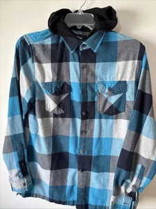 Monument Hombre Franela Capucha Cuadros Talla Grande Azul Negro Blanco Abotonado - Imagen 1 de 6