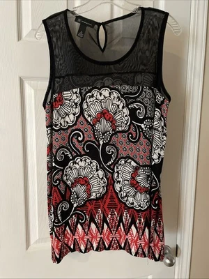 INC International Concepts Women Pretty Red  Black Sleeveless Blouse Sz XL neck - Image 1 of 3