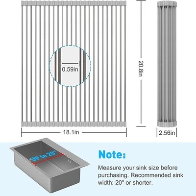 Cocina Sobre el Fregadero Estante de Secado Plato Escurridor de Alimentos Acero Inoxidable Enrollable Foto 1 de 4