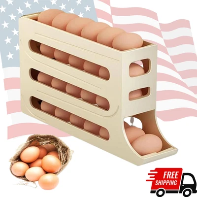 4 Ebenen Roll Down Eier Halter Aufbewahrung Regal Kühlschrank Eierspender Automatisch Rollen - Bild 1 von 4