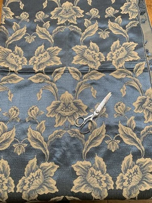 Antique  Blue Jacquard Damask  French Fabric  NOS 2 Yard 16” - Image 1 of 2