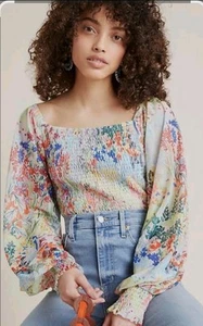 Blusa Anthropologie Mujer M Amarilla Rouen Calada Floral Boho Fluida - Imagen 1 de 6