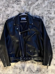 Chaqueta de Motocicleta FMC Negra 100% Cuero Superstar Estilo Motociclista Hombre’s Talla 52 - Imagen 1 de 13