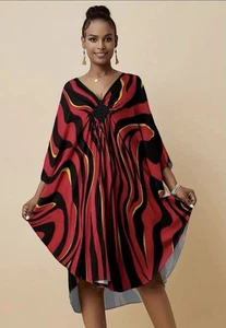 Bohemian Style Size 14/16 Red&Black Zebra Print, V Knotted Neck, Batwing Sleeve - Picture 1 of 6