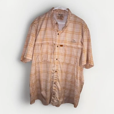 L.L Bean Mens Orange Plaid Fishing Short Sleeve Button Down Vented Shirt XXLT - Image 1 of 4