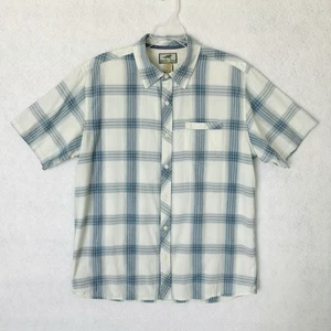 Horny Toad Mens Button Up Shirt Large Short Sleeve Blue White Cotton Casual READ - Picture 1 of 19