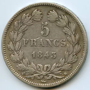 Louis-Philippe I (1830-1848) 5 Francs 1843 K Bordeaux - Picture 1 of 2