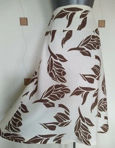 SKIRT MEDIUM M 12 40 KNEE A LINE LINEN FLAX LEAVES PRINT WORK CASUAL - Picture 1 of 11