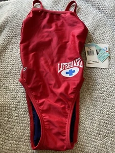 NWT Speedo Women's Guard Swimsuit One Piece, Flyback & Red, Size 30 - Picture 1 of 5