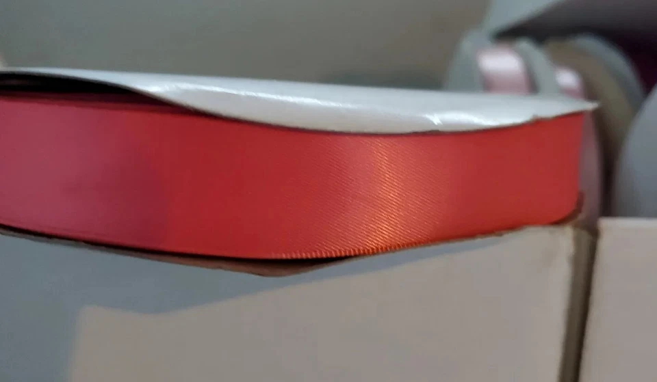 7/8" inch DOUBLE FACED SATIN Ribbon, 10 yards/Roll,  Coral, 100% polyester - Image 1 of 3