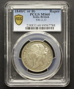 1840 EAST INDIA COMPANY RUPEE COIN PCGS MS60 - Picture 1 of 3