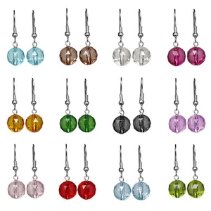 10mm ACRYLIC FACETED BEAD / BALL SILVER PLATED DROP / DANGLE EARRINGS PAIR - Picture 1 of 1