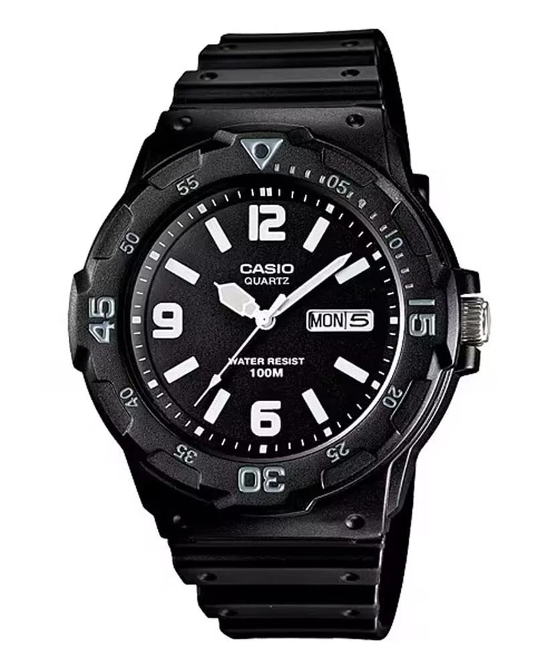 MRW-200H-1B2 Casio Men's black Rubber Strap Day Date 100M Analog Sports Watch