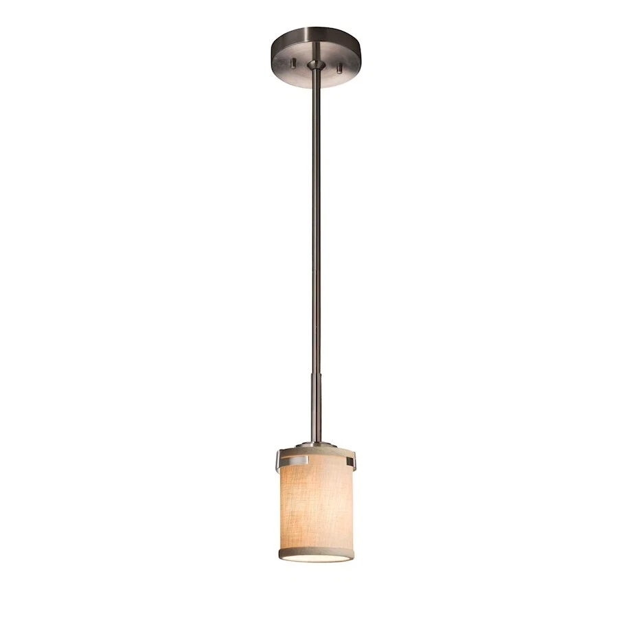 Justice Design Textile Atlas 1-LT LED Mini-Pendant, Flat Rim, Cream/Nickel - Image 1 of 1