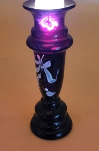 Vaso vetro Bristol opaco ametista nera vintage dipinto disegno floreale 5" - Foto 1 di 7