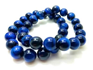 High Quality Blue Natural Tiger's Eye Smooth Round Gemstone Bracelet - Picture 1 of 2