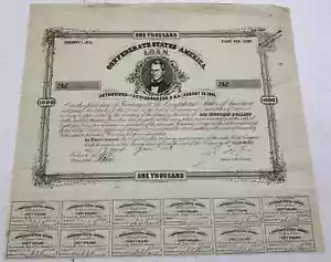 Type 76, Ball 91, 1863 $1000 Confederate States of America Loan w/ Dutch Tax Sta - Picture 1 of 2