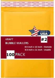 100 Stück #2 8,5x12 Kraft Luftpolster Umschläge Gelb Gepolstert Versandtaschen - Bild 1 von 5