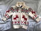 Hanna Andersson Deer Dear Holiday Full Zip Cotton Sweater Jacket, Size 80/85cm