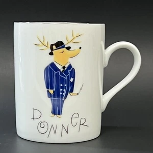 NEW Pottery Barn REINDEER DONNER Christmas Porcelain Silver Trim Coffee Mug 4" - Picture 1 of 3
