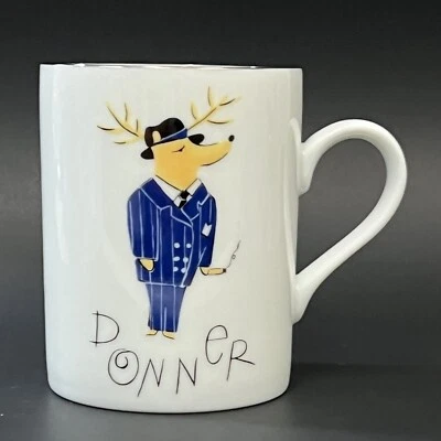 NEW Pottery Barn REINDEER DONNER Christmas Porcelain Silver Trim Coffee Mug 4" - Image 1 of 3