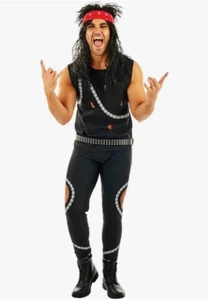 Men`s 80s Glam Rocker Costume M Adult Rockstar Rock Punk Star Fancy Dress - Picture 1 of 4