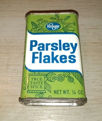 RARE Vintage Kroger PARSLEY FLAKES  "True Taste Spice" Green, White & Blue Tin  - Image 1 of 4