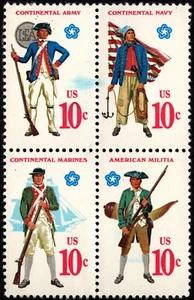 US - 1975 - 10 Cents Revolutionary War Uniforms EFO w Ink Smear # 1565 - # 1568 - Picture 1 of 1