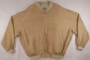 Vintage Robert Stock Bomber Jacket Silk Minimalist Olive Zip Women XL Flight - Picture 1 of 18