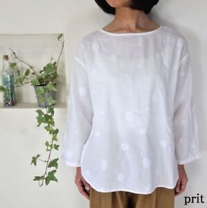 Prit Japan Made White Cotton Jacquard Polka Dot Blouse Top Size Free RRP$150