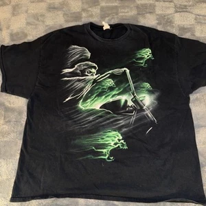 Vintage Tee Grim Reaper Skull Biker Glow in the Dark T-Shirt Black 3X skeleton - Picture 1 of 4