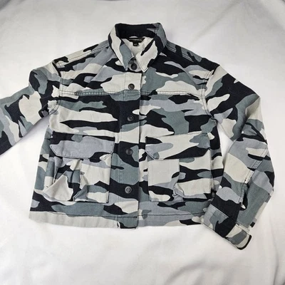 Rock & Republic Ladies Size XS Snap Front Cotton Denim Jean Jacket Camo Blk Gray - Image 1 of 4