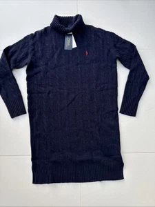 New Ralph Lauren Wool-Cashmere Roll Neck Navy Cable Knit Siz L Jumper Dress.£319 - Picture 1 of 6