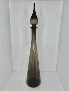 HTF Vintage MCM Empoli 26.75” Charcoal Rib Optic Genie Bottle Decanter W/Stopper - Picture 1 of 6