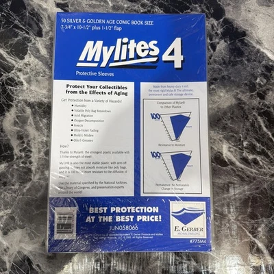 E GERBER Pack 50 Mylites 4 Mil Mylar Golden & Silver Age Comic Book Sleeves