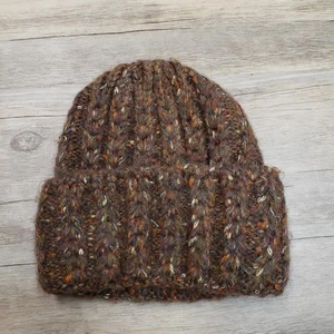 Anthropologie Hat Beanie Knit Brown Wool Blend Chunky Ribbed Womens One Size - Picture 1 of 6