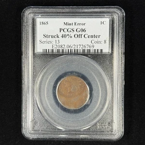 1865 1C G06 PCGS Indian Head Cent - Struck 40% Off-Center - Mint Error - Picture 1 of 4
