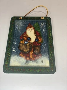 Handbemalter Wandbehang Glas Volkskunst Weihnachtsmann signiert PH - Bild 1 von 10