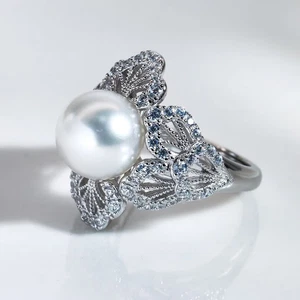 precioso anillo de perlas blancas redondas mar sur 10-11 mm 925s(t) - Imagen 1 de 3