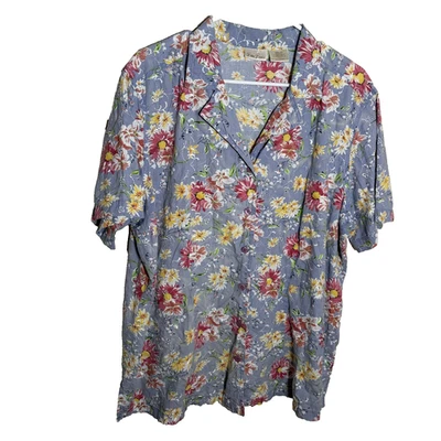 Blusa informal Bobbie Brooks para mujer 18/20W floral bordada con botones Foto 1 de 4