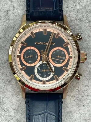 Vince Camuto VC1089/RG, Men's Watch, Blue Dial & Band, Gold Case, New Battery  - Image 1 of 4