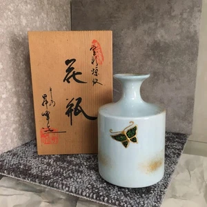 Kyoyaki Kiyomizu Ware Flower Vase Celadon 9.5cm Used Collectible - Picture 1 of 6