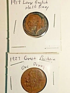 2 MÜNZEN / 1917 & 1927 Georg V Half Penny - Bronze - guter Zustand TOP ANGEBOT! - Bild 1 von 5
