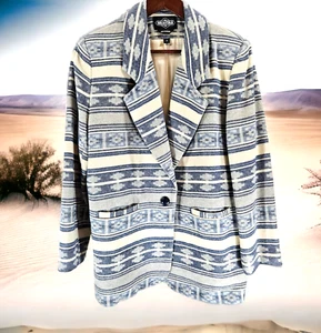 Cappotto giacca vintage BRAETAN misto lana azteca taglia M blu western Yellowstone - Foto 1 di 13