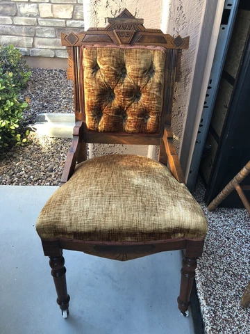 19th Century Antique Parlor Chair with Ceramic Wheels Cover