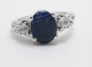 Estate Sterling Sterling Natural Blue & White Sapphire Oval Cut Ladies Ring 4.0g - Picture 1 of 8
