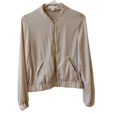 H&M бледно персиковый розовый короткий атласный длинным рукавом молнии Bomber куртка размер США 4  - Изображение 1 из 4