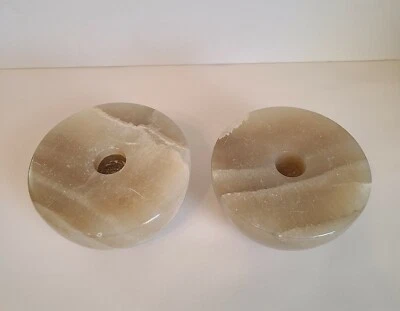 Set of Indonesian Marble Stone Taper Dinner Candle Holders Polished Round Heavy Foto 1 de 4